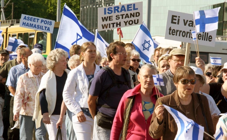 Finlandiyada İsrail tərəfdarları,Fələstin tərəfdarlarına cavab verdi