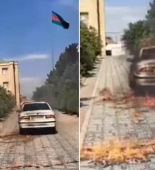 Qazi icra hakimiyyətinin qarşısında maşınını yandırdı - VİDEO