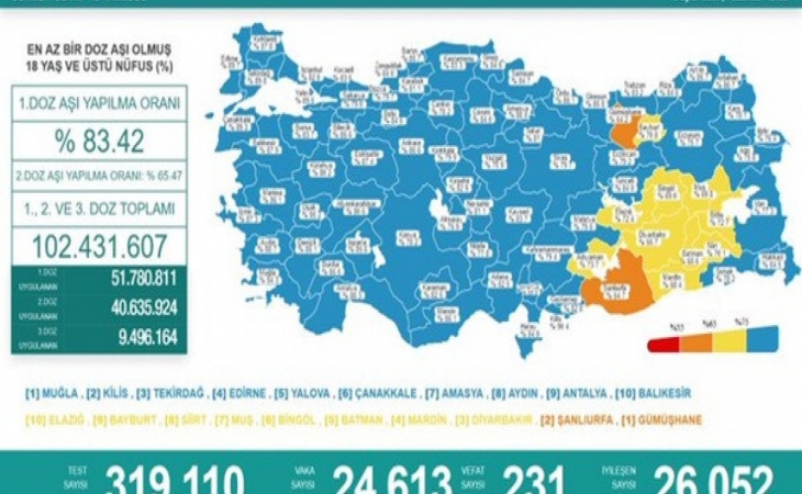 Türkiyədə bu gün koronavirusdan 231 nəfər ölüb